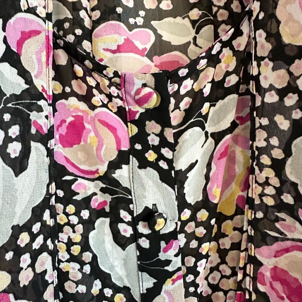 Flowy gauzy semi-sheer floral sleeveless tank tie front women's size L - Picture 4 of 8